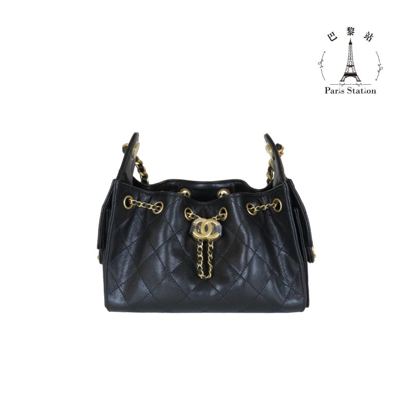【巴黎站二手名牌專賣店】*現貨*CHANEL 香奈兒 真品* AS5631黑金荔枝雙C Mini Hobo 單肩包 肩背包-0