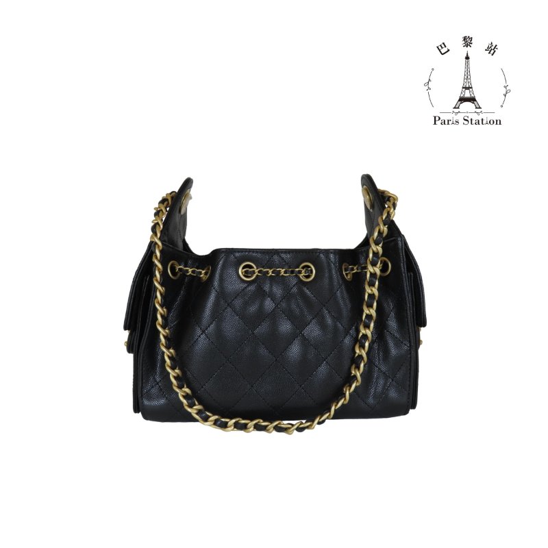 【巴黎站二手名牌專賣店】*現貨*CHANEL 香奈兒 真品* AS5631黑金荔枝雙C Mini Hobo 單肩包 肩背包-1