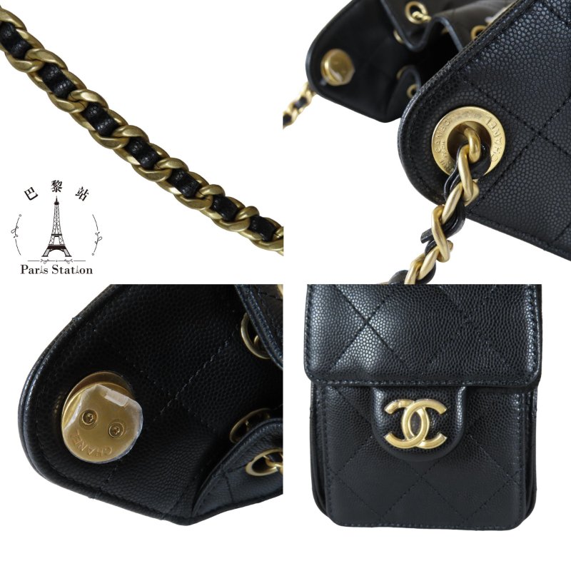 【巴黎站二手名牌專賣店】*現貨*CHANEL 香奈兒 真品* AS5631黑金荔枝雙C Mini Hobo 單肩包 肩背包-5