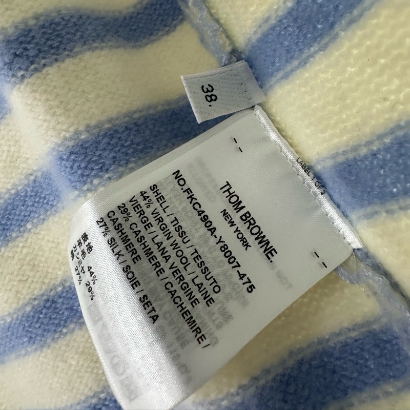 Thom Browne湯姆布朗藍粉拼色條紋羊絨開襟衫 38碼-3
