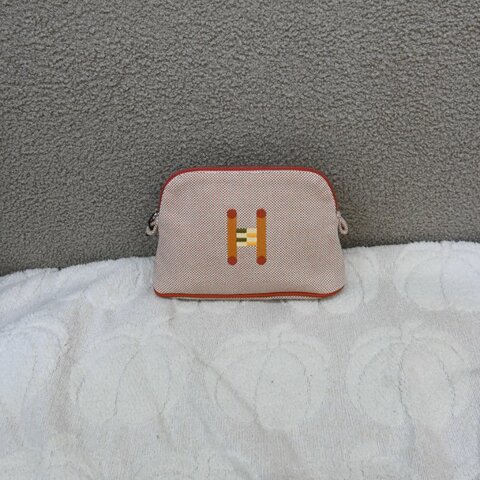 中古Hermès 愛馬仕Bolide Crazy H 刺繡帆布迷你收納包 橙色