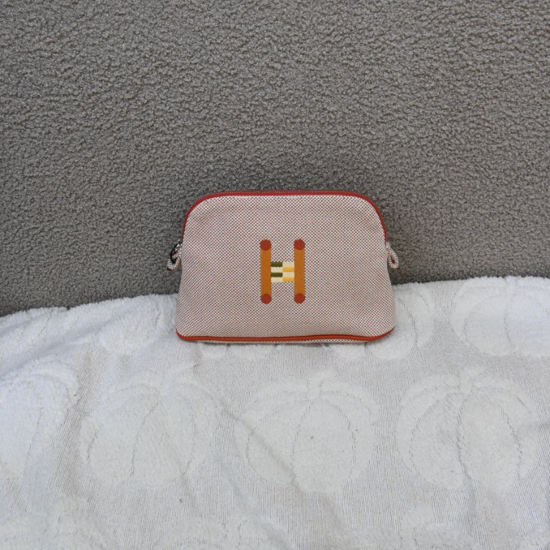 中古Hermès 愛馬仕Bolide Crazy H 刺繡帆布迷你收納包 橙色-0