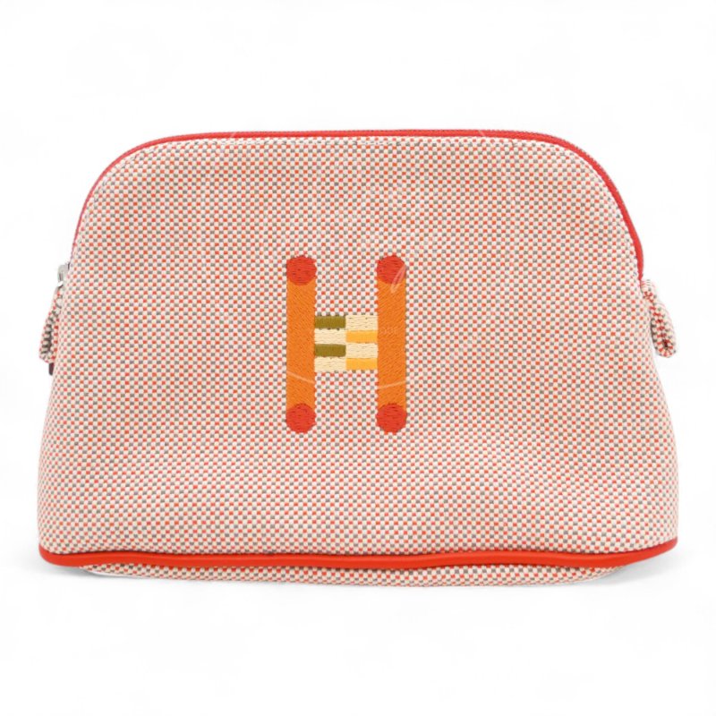 中古Hermès 愛馬仕Bolide Crazy H 刺繡帆布迷你收納包 橙色-1