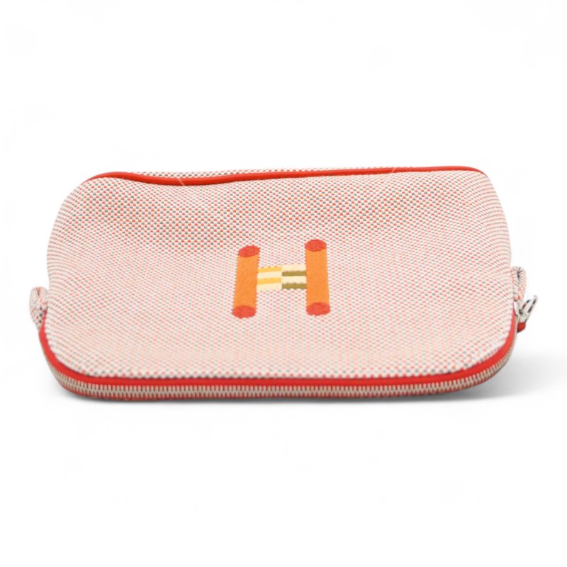 中古Hermès 愛馬仕Bolide Crazy H 刺繡帆布迷你收納包 橙色-5