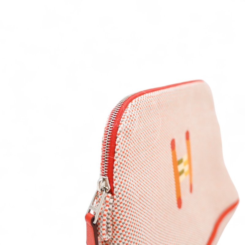 中古Hermès 愛馬仕Bolide Crazy H 刺繡帆布迷你收納包 橙色-7