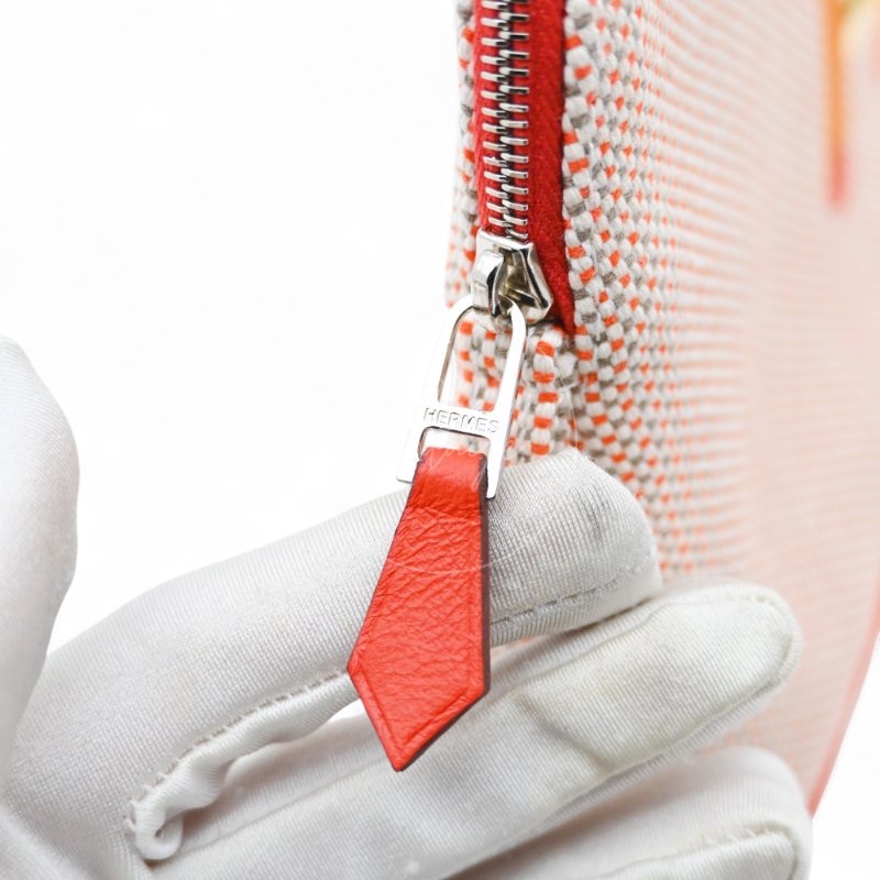 中古Hermès 愛馬仕Bolide Crazy H 刺繡帆布迷你收納包 橙色-11