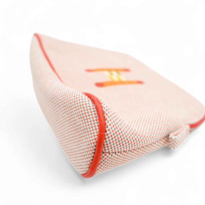 中古Hermès 愛馬仕Bolide Crazy H 刺繡帆布迷你收納包 橙色-16