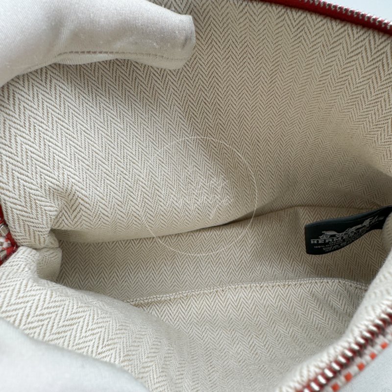 中古Hermès 愛馬仕Bolide Crazy H 刺繡帆布迷你收納包 橙色-17