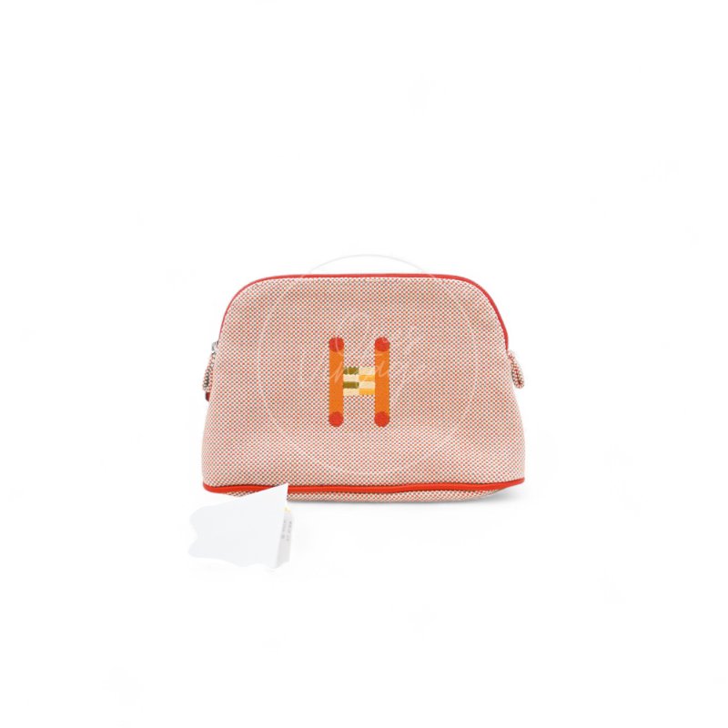 中古Hermès 愛馬仕Bolide Crazy H 刺繡帆布迷你收納包 橙色-22
