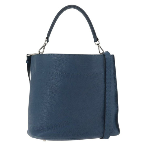 FENDI Celeria Anna 單肩包 皮革 兩用 海軍藍 銀色 正品 179700A