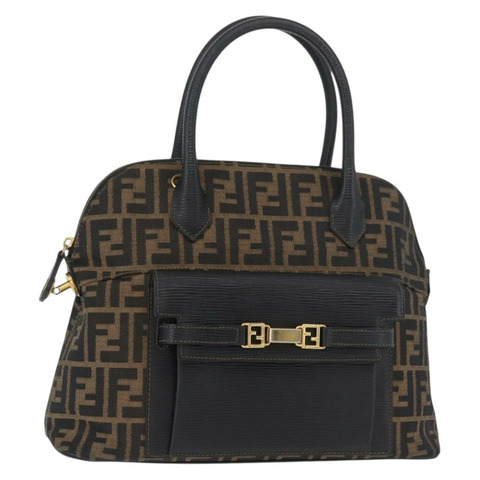 FENDI Zucca帆布手提包 黑色棕色 正品 179721A