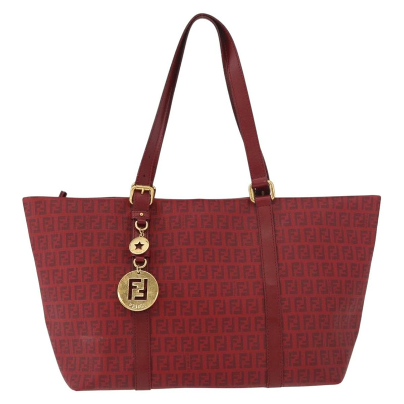 【日本直送】FENDI Zucchino帆布手提包 PVC 紅色金色 正品 180357A-12