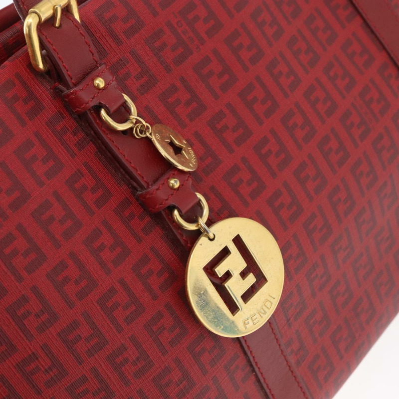 【日本直送】FENDI Zucchino帆布手提包 PVC 紅色金色 正品 180357A-16