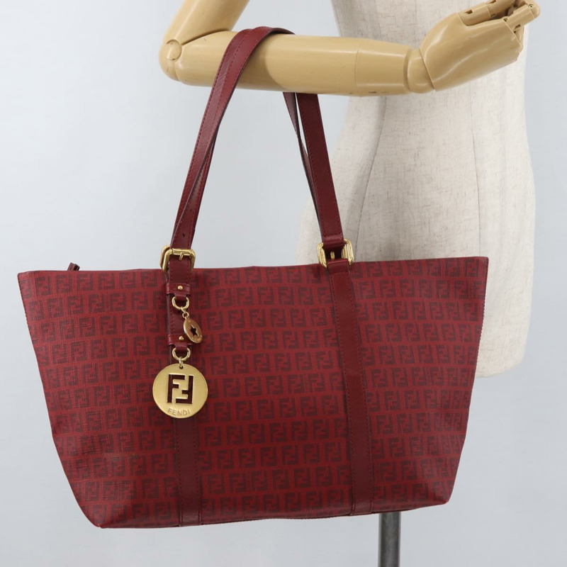 【日本直送】FENDI Zucchino帆布手提包 PVC 紅色金色 正品 180357A-21