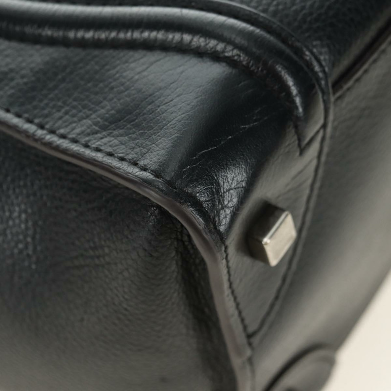 【日本直送】CELINE Luggage 迷你手提包,黑色銀色真皮,正品,貨號 180490SAM-8
