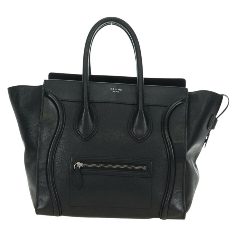 【日本直送】CELINE Luggage 迷你手提包,黑色銀色真皮,正品,貨號 180490SAM-12