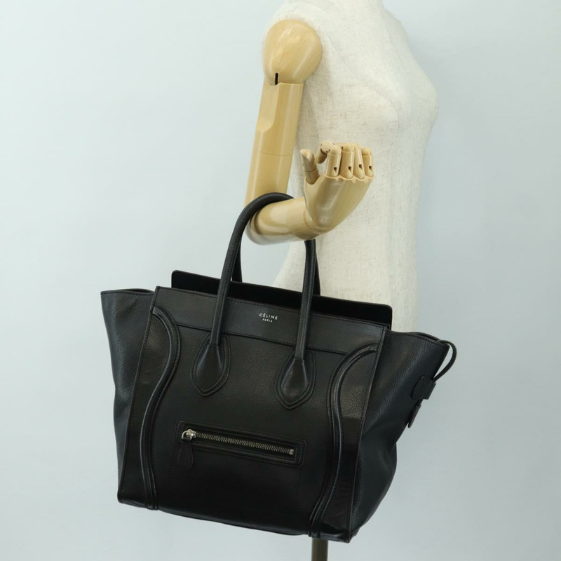 【日本直送】CELINE Luggage 迷你手提包,黑色銀色真皮,正品,貨號 180490SAM-23