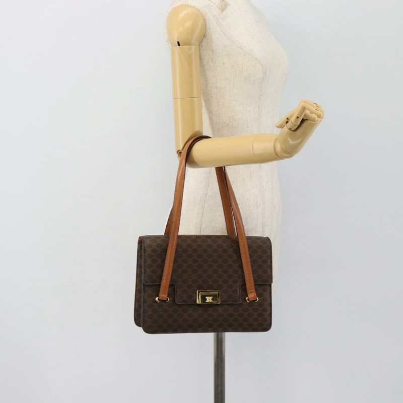 【日本直送】CELINE Macadam帆布手提包 PVC皮革 棕色 金色 正品 180512A-23