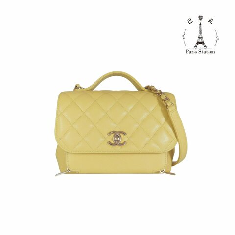 【巴黎站二手名牌專賣店】＊現貨＊CHANEL 香奈兒 真品＊黃色荔枝皮革淡金雙C 郵差包 手提兩用包