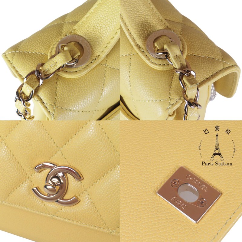 【巴黎站二手名牌專賣店】*現貨*CHANEL 香奈兒 真品*黃色荔枝皮革淡金雙C 郵差包 手提兩用包-5