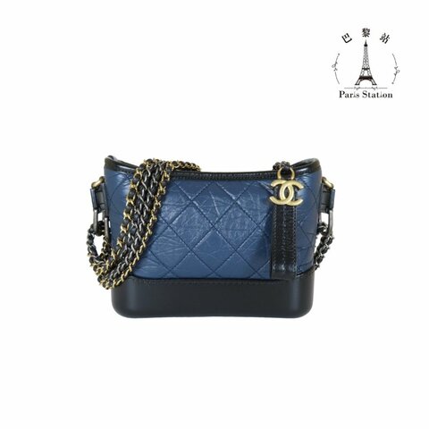 【巴黎站二手名牌專賣店】＊現貨＊CHANEL 香奈兒 真品＊Gabrielle 經典藍黑拼接牛皮雙色金鍊 流浪包 斜背包 肩背包(小)