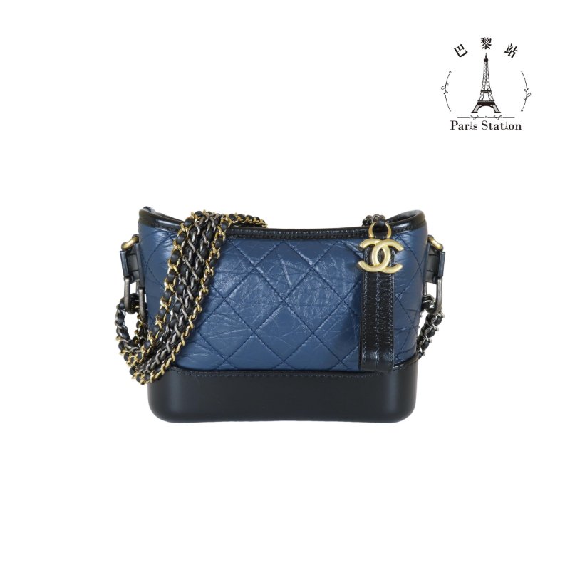 【巴黎站二手名牌專賣店】*現貨*CHANEL 香奈兒 真品*Gabrielle 經典藍黑拼接牛皮雙色金鍊 流浪包 斜背包 肩背包(小)-0