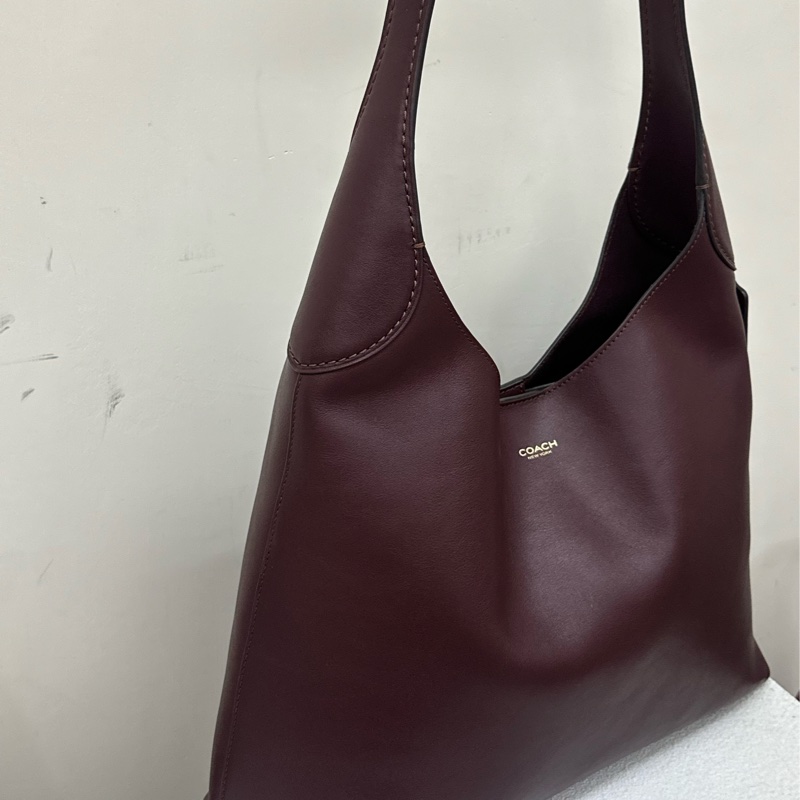 全新COACH Brooklyn 34 字母吊飾金色 牛皮 單肩包 中號 酒紅色-1