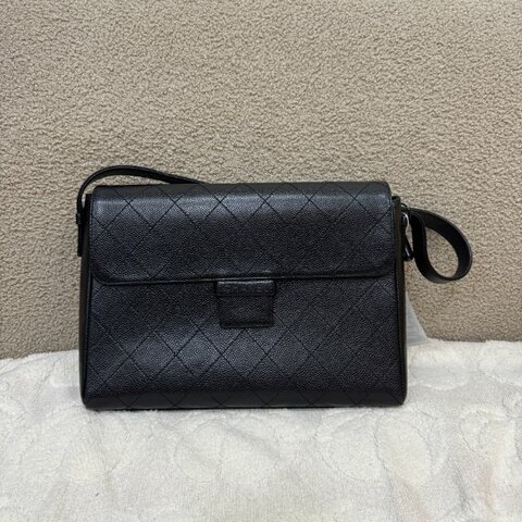 中古 Chanel 香奈兒 So Black 荔枝皮/魚子醬皮革 肩背包
