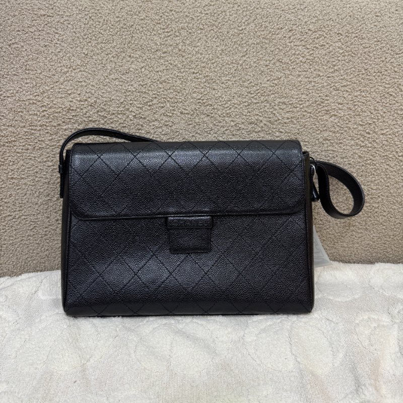 中古 Chanel 香奈兒 So Black 荔枝皮/魚子醬皮革 肩背包-0