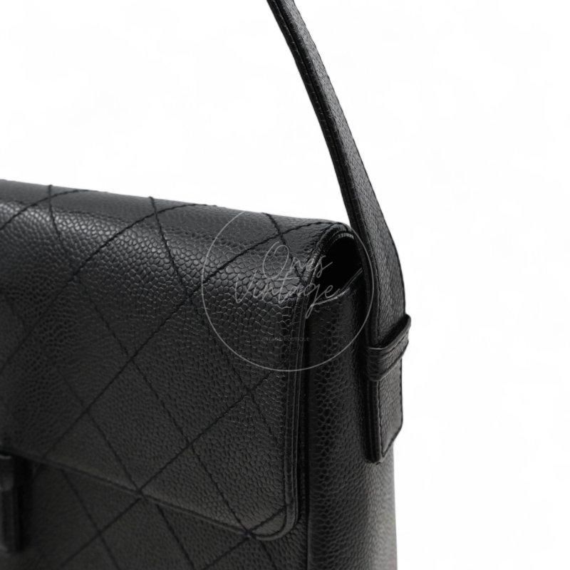 中古 Chanel 香奈兒 So Black 荔枝皮/魚子醬皮革 肩背包-6