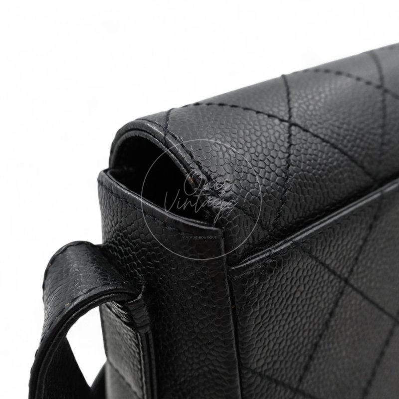 中古 Chanel 香奈兒 So Black 荔枝皮/魚子醬皮革 肩背包-7