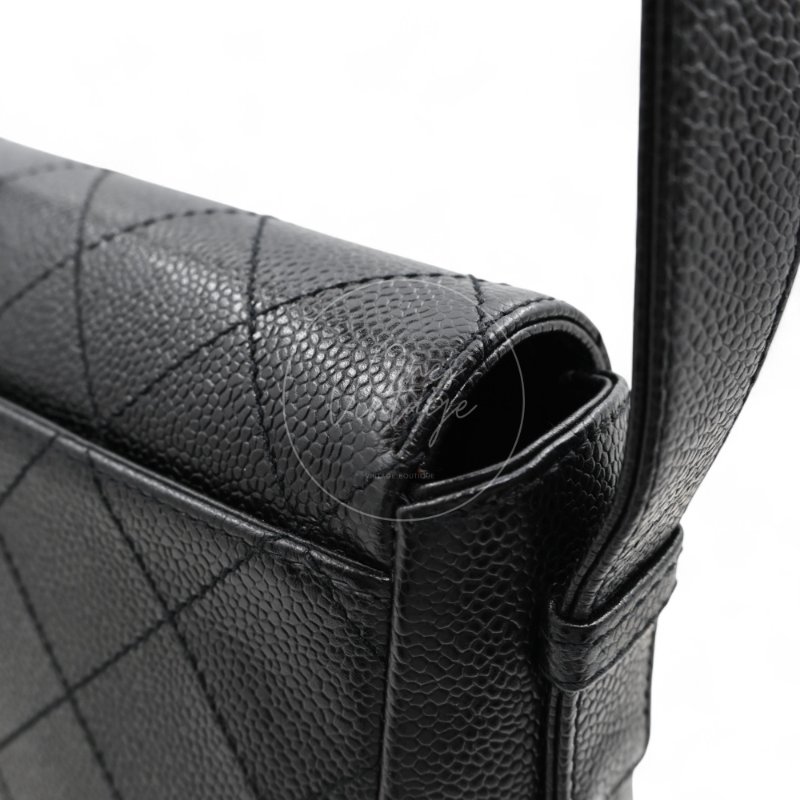 中古 Chanel 香奈兒 So Black 荔枝皮/魚子醬皮革 肩背包-8