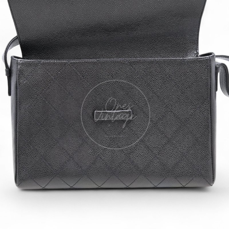 中古 Chanel 香奈兒 So Black 荔枝皮/魚子醬皮革 肩背包-14