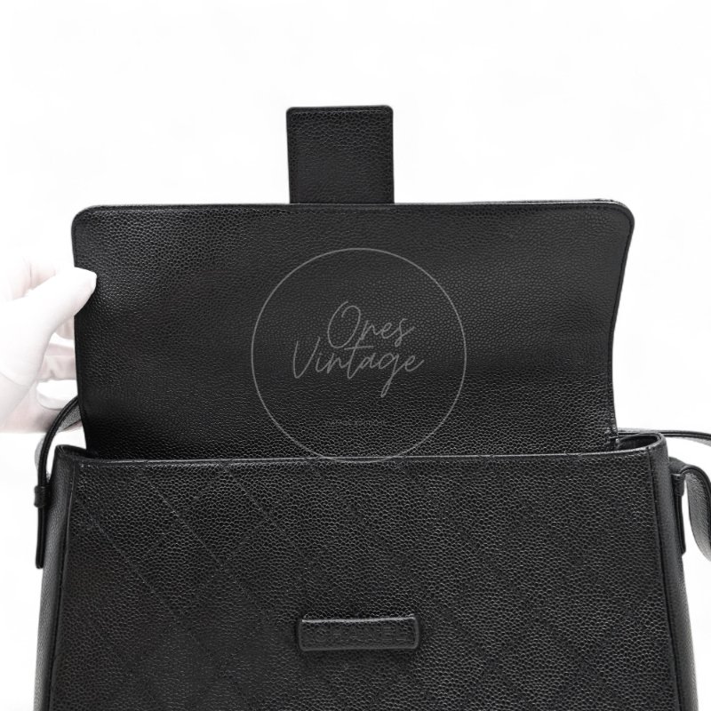 中古 Chanel 香奈兒 So Black 荔枝皮/魚子醬皮革 肩背包-15