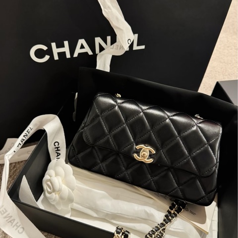 chanel黑金羊皮25S mini側背包AP4592