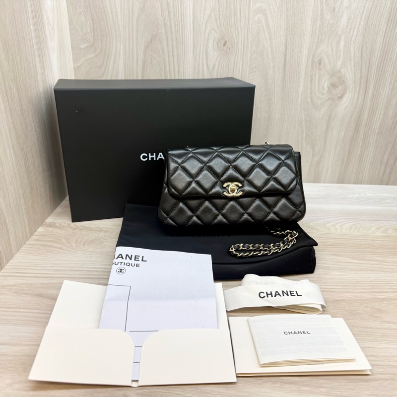 chanel黑金羊皮25S mini側背包AP4592-1