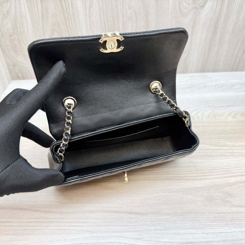 chanel黑金羊皮25S mini側背包AP4592-7