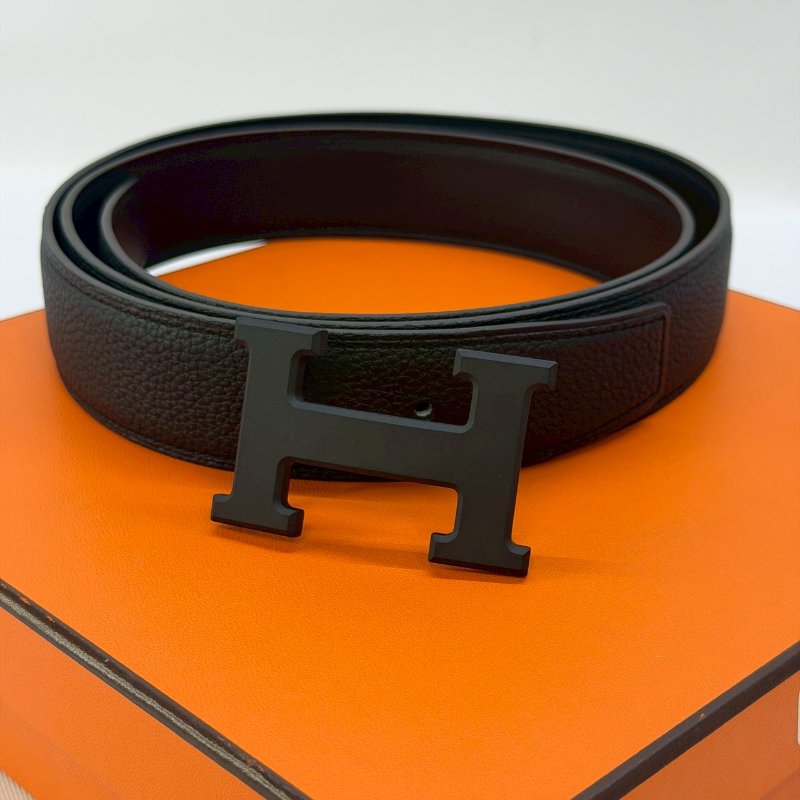 HERMES 全新100公分啞光黑H扣皮帶-1