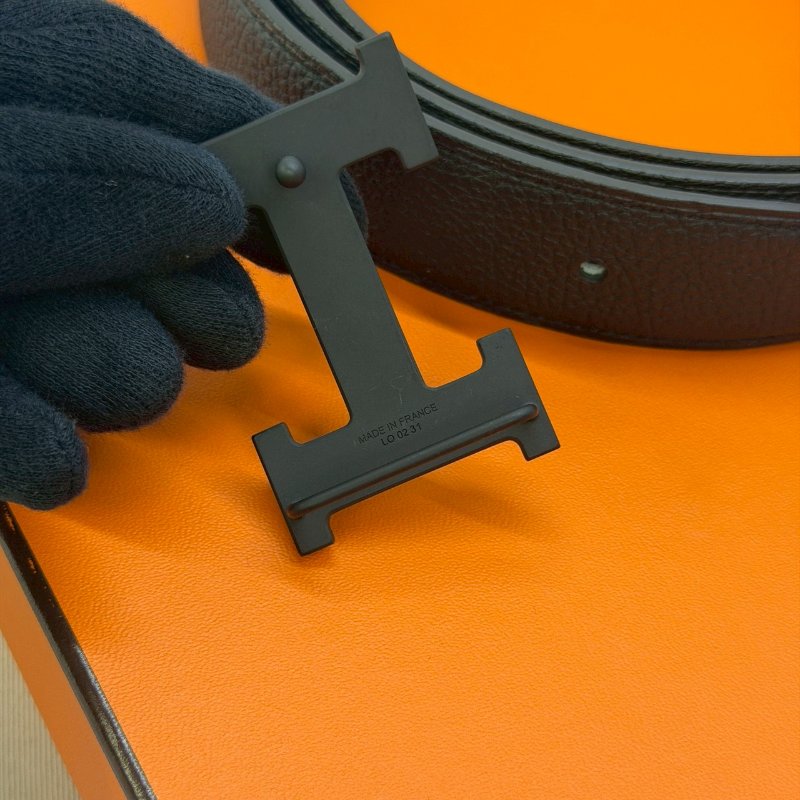 HERMES 全新100公分啞光黑H扣皮帶-5