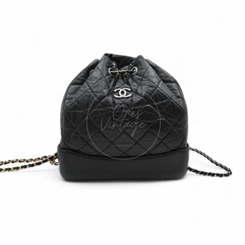 中古 Chanel 香奈兒 Black Calfskin 黑色小牛皮 Gabrielle嘉柏麗 流浪包系列 鏈條 後背包