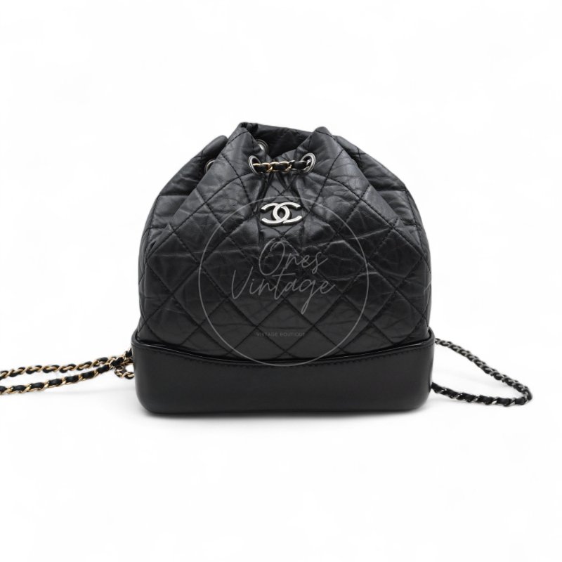 中古 Chanel 香奈兒 Black Calfskin 黑色小牛皮 Gabrielle嘉柏麗 流浪包系列 鏈條 後背包-0