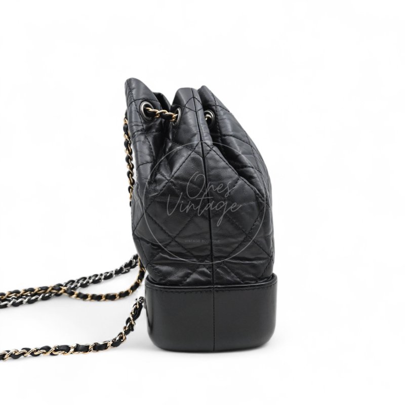 中古 Chanel 香奈兒 Black Calfskin 黑色小牛皮 Gabrielle嘉柏麗 流浪包系列 鏈條 後背包-1