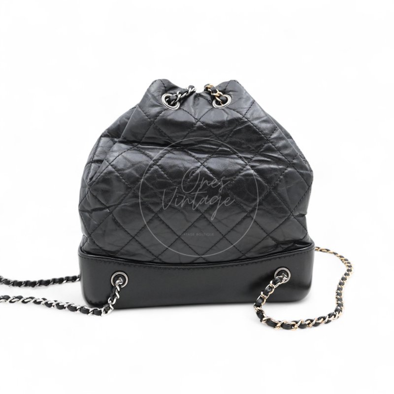 中古 Chanel 香奈兒 Black Calfskin 黑色小牛皮 Gabrielle嘉柏麗 流浪包系列 鏈條 後背包-2