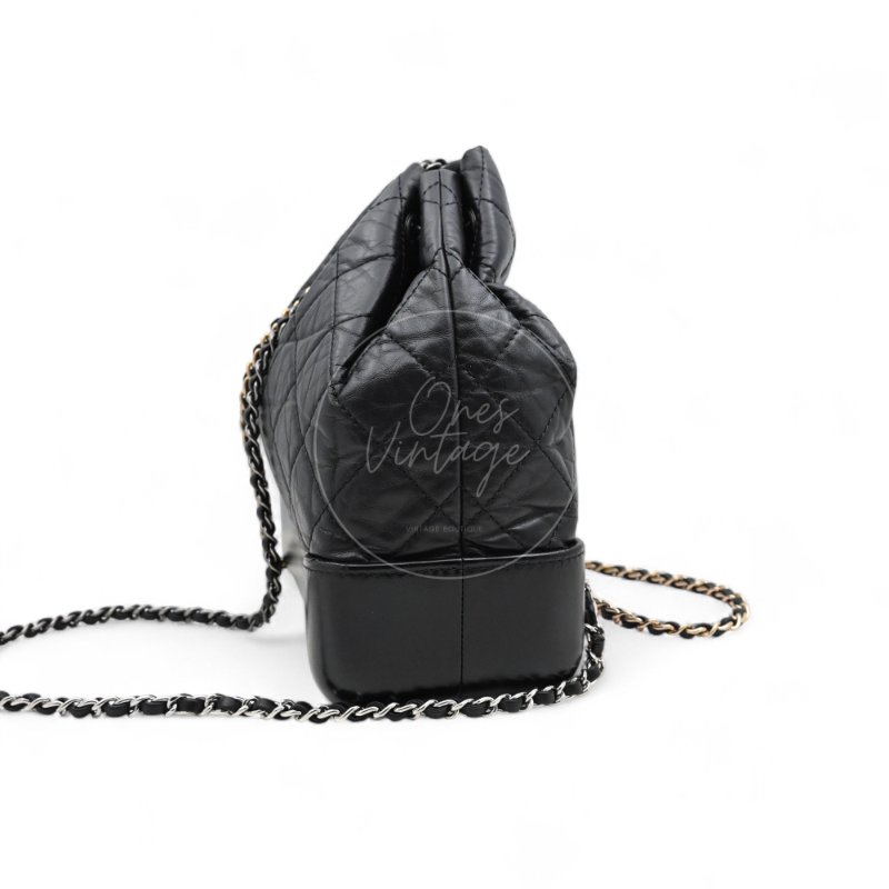 中古 Chanel 香奈兒 Black Calfskin 黑色小牛皮 Gabrielle嘉柏麗 流浪包系列 鏈條 後背包-3