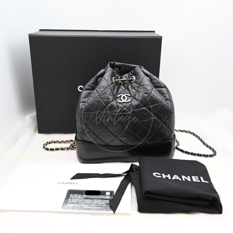 中古 Chanel 香奈兒 Black Calfskin 黑色小牛皮 Gabrielle嘉柏麗 流浪包系列 鏈條 後背包-4