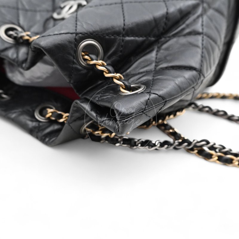 中古 Chanel 香奈兒 Black Calfskin 黑色小牛皮 Gabrielle嘉柏麗 流浪包系列 鏈條 後背包-7