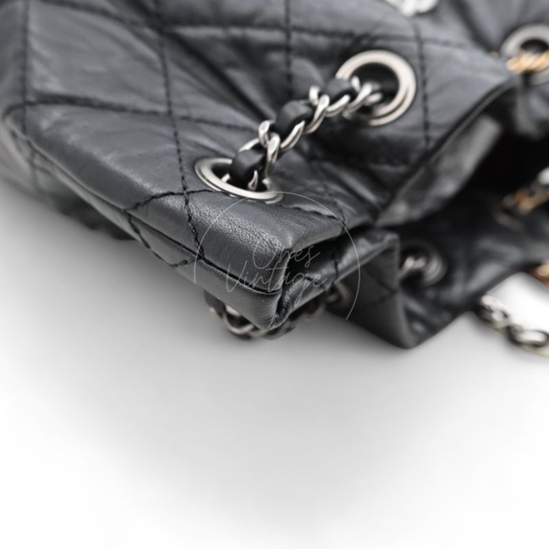 中古 Chanel 香奈兒 Black Calfskin 黑色小牛皮 Gabrielle嘉柏麗 流浪包系列 鏈條 後背包-8