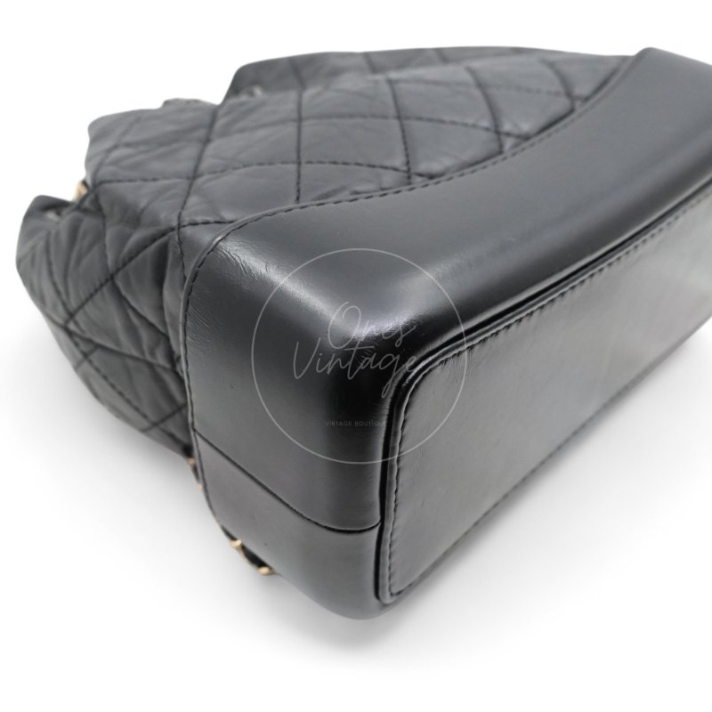中古 Chanel 香奈兒 Black Calfskin 黑色小牛皮 Gabrielle嘉柏麗 流浪包系列 鏈條 後背包-9