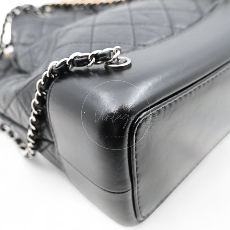 中古 Chanel 香奈兒 Black Calfskin 黑色小牛皮 Gabrielle嘉柏麗 流浪包系列 鏈條 後背包-11