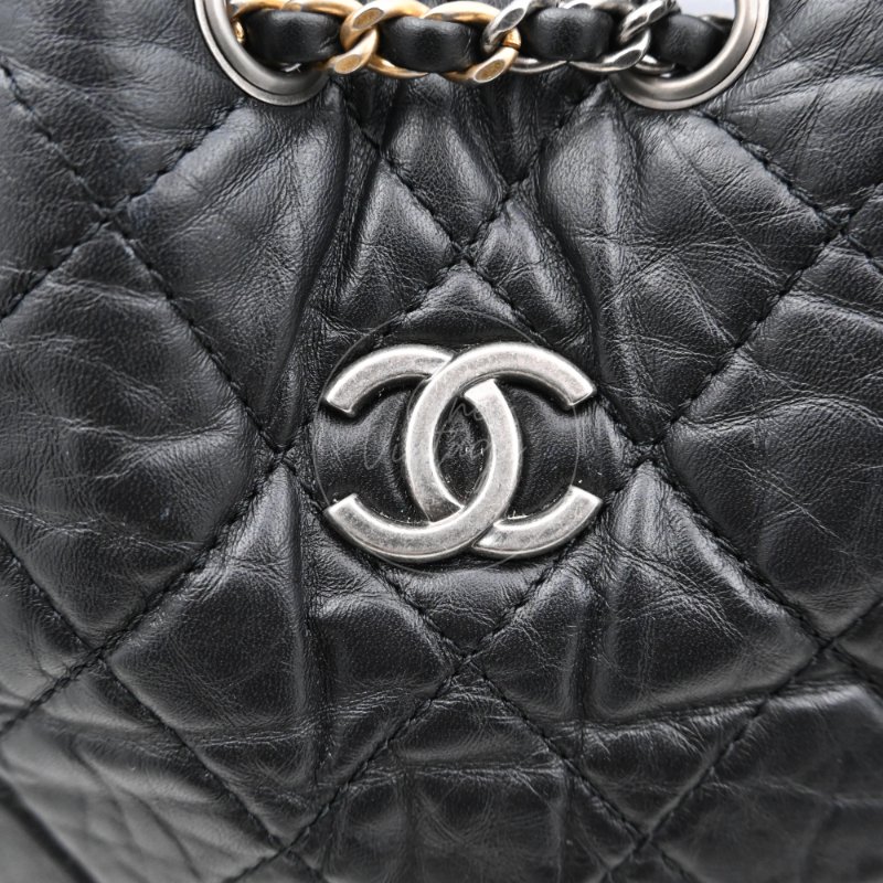 中古 Chanel 香奈兒 Black Calfskin 黑色小牛皮 Gabrielle嘉柏麗 流浪包系列 鏈條 後背包-13
